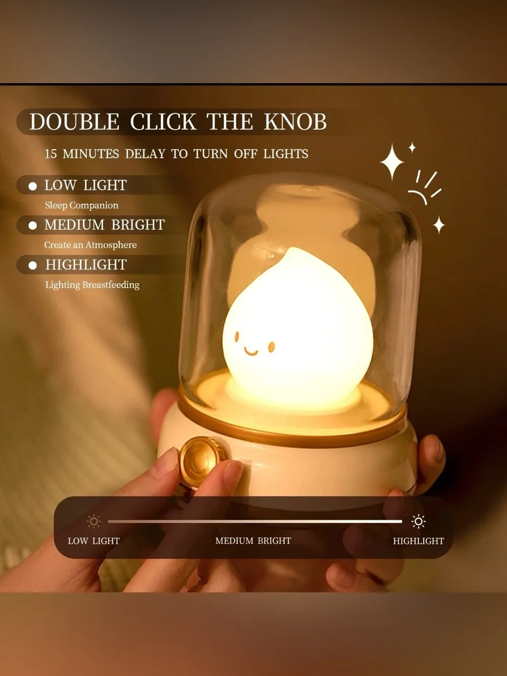 Smiley Night Light, Rechargeable Bedside Lamp
